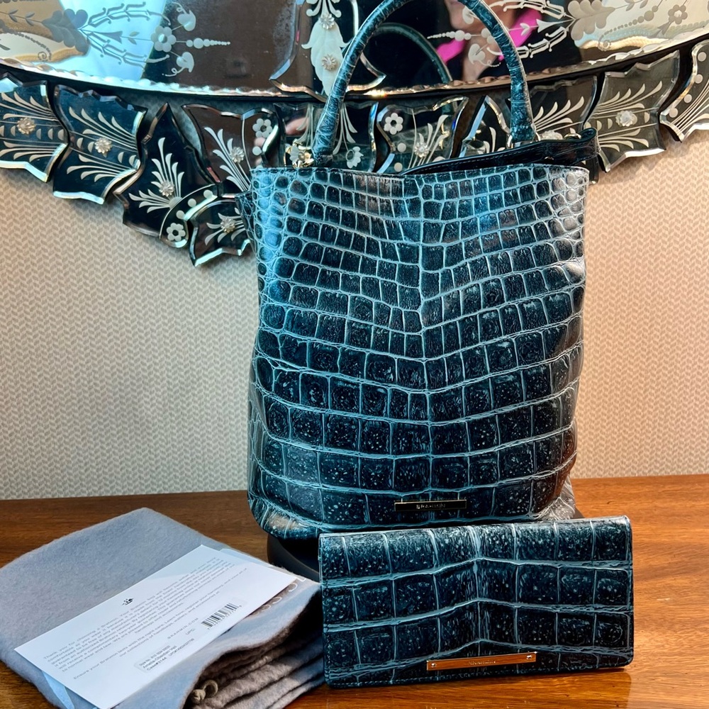 Brahmin Amelia and matching Ady Wallet in Obsidian Veil NWOT Rare